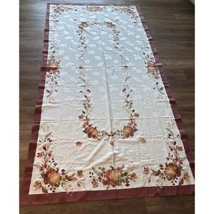 Vintage‎ Thanksgiving Tablecloth 57" X 114" Fall Colors Pumpkins Leaves
